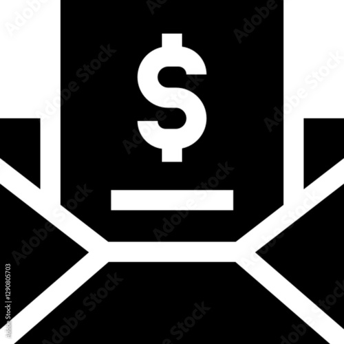 Minimalist invoice glyph icon in a monochrome vector style. This simple design symbolizes billing, financial transactions, payments, and accounting, making it ideal for fintech, e-commerce, business m