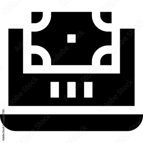 Minimalist online money glyph icon in a monochrome vector style. This simple design symbolizes digital transactions, e-commerce, cryptocurrency, and financial technology, making it ideal for fintech.