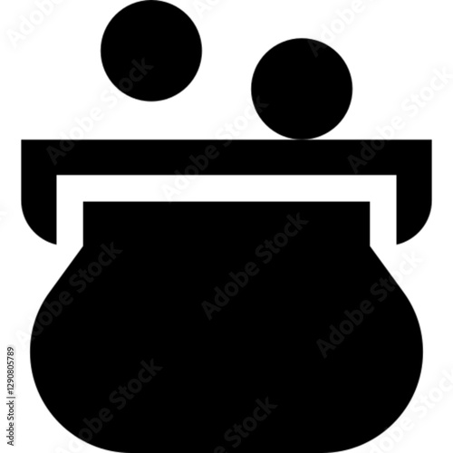 Minimalist purse glyph icon in a monochrome vector style. This simple design symbolizes personal finance, savings, shopping, and money management, making it ideal for fintech, retail, e-commerce, and 