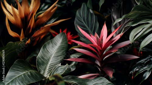 Vibrant Tropical Plants Closeup with Red and Green Leaves