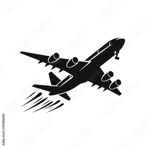 Commercial jet taking off silhouette isolated on white background