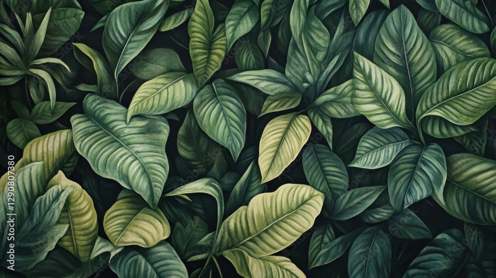 custom made wallpaper toronto digitalTropical leaves background, lush greenery in various shades, textured foliage, nature wallpaper, organic plant design for interior decor and branding.