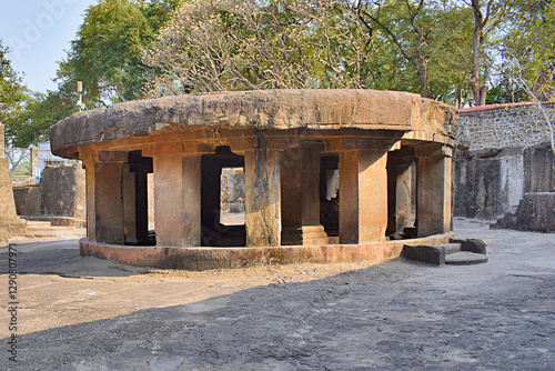 View of Pataleshwar Cave Temple, dedicated to Lord Pataleshwar, the god of the underworld, Pune, Maharashtra, India.