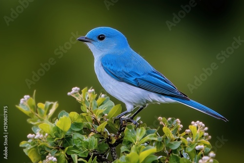 Colorful Blue Bird Perched on Green Foliage in a Natural Setting During Dayli...