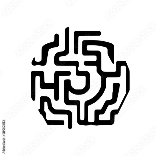 Geometric maze-like design against white background, evoking challenges and mystery.