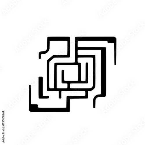 Black labyrinth with a complex, square configuration against a white background.