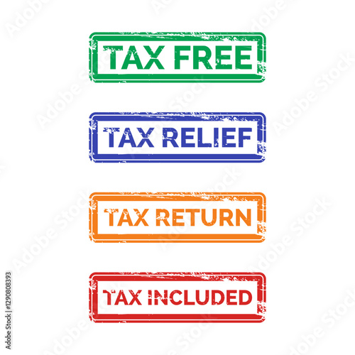 Set of tax free tax relief tax return tax included rubber stamp isolated on white background