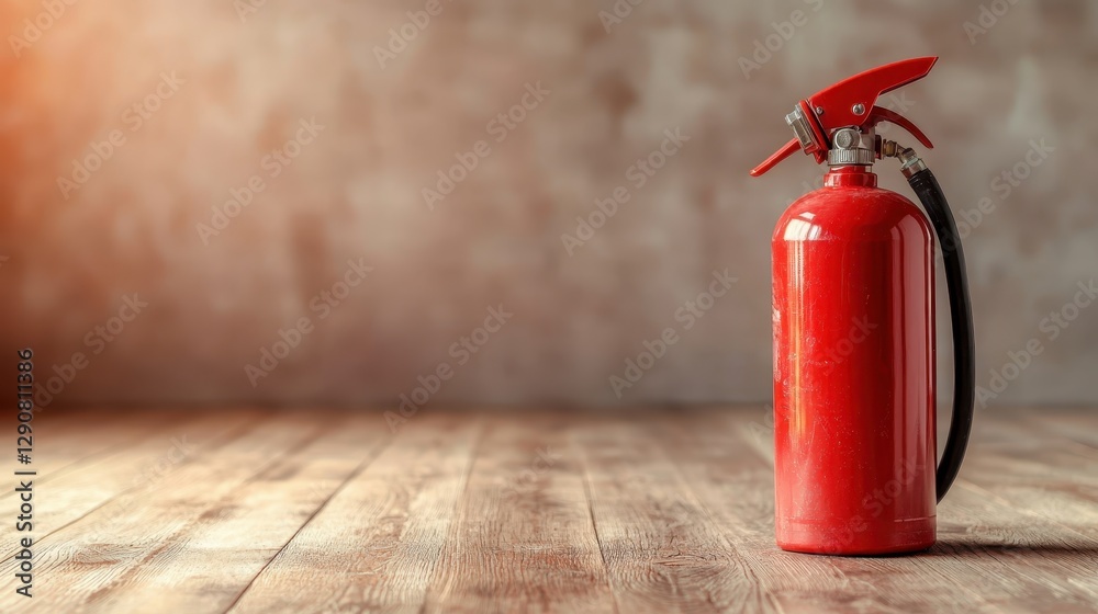 A vibrant red fire extinguisher stands prominently on a wooden floor, symbolizing safety and preparedness against fire hazards in various environments. A vibrant red fire extinguisher stands prominently on a wooden floor, symbolizing safety and preparedness against fire hazards in various environments.