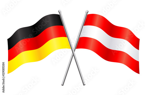 germany and austria flags in relationship alliance or versus conflict crossed vector isolated on transparent background