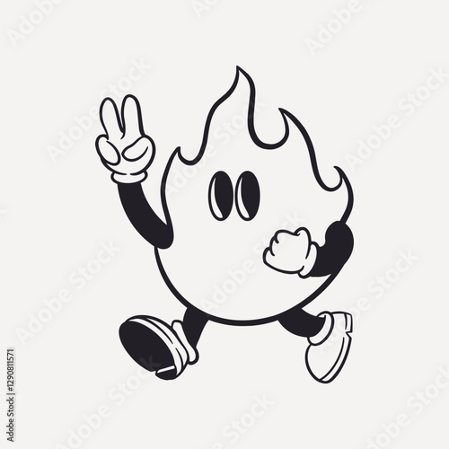 Flame character, retro line illustration vector