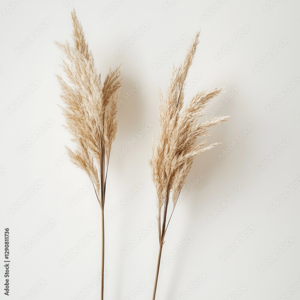 Two beige pampas grass stalks on white background Two beige pampas grass stalks on white background