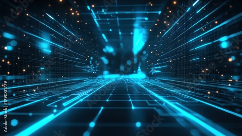 A sleek, futuristic backdrop with AI-inspired neural network graphics and glowing blue lines.