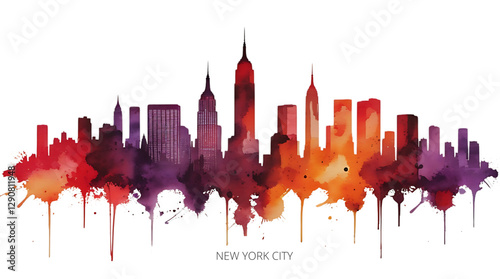 cityscape, landscape, new York print poster travel art illustration urban modern downtown landmarks skyscrapers, nice poster illustration. 