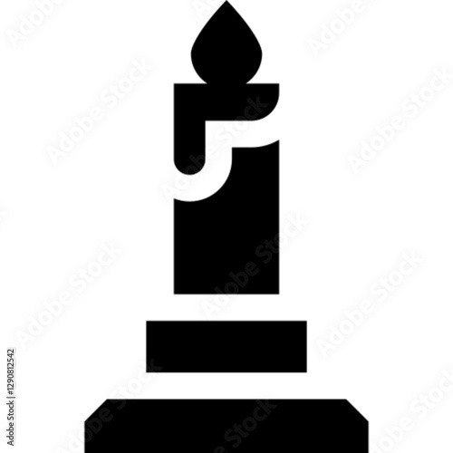 Minimalist candle glyph icon in a monochrome vector style. This simple design symbolizes light, spirituality, remembrance, prayer, and celebration, making it ideal for religious content, memorials.
