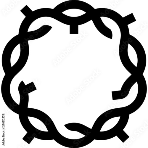 Minimalist Crown of Thorns glyph icon in a monochrome vector style. This symbolic design represents the suffering, sacrifice, and resurrection of Jesus Christ, making it ideal for religious content.