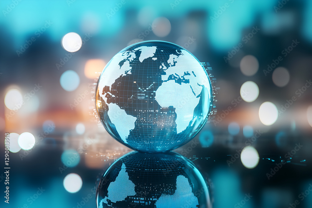 Semi-Transparent Glass Earth with Grid Overlay, Symbolizing Innovation Semi-Transparent Glass Earth with Grid Overlay, Symbolizing Innovation