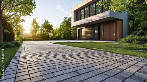 Modern Driveway with Permeable Paver Blocks: Sustainable & Functional Design for Exterior Walls & Artistic Installations