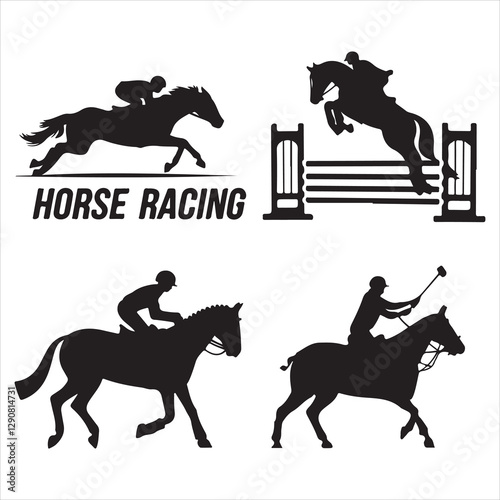 Four Silhouette Horse Racing and Equestrian Sports Icons