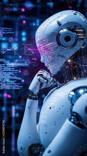 AI Robot Education Hud Looking Learning Complex Mathematical Equations Graphs Vertical 