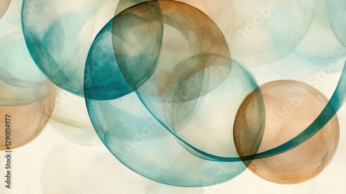 Abstract circles in muted colors, soft blurred background with aqua and brown tones, artistic design for modern decor, wallpaper, or website backgrounds.