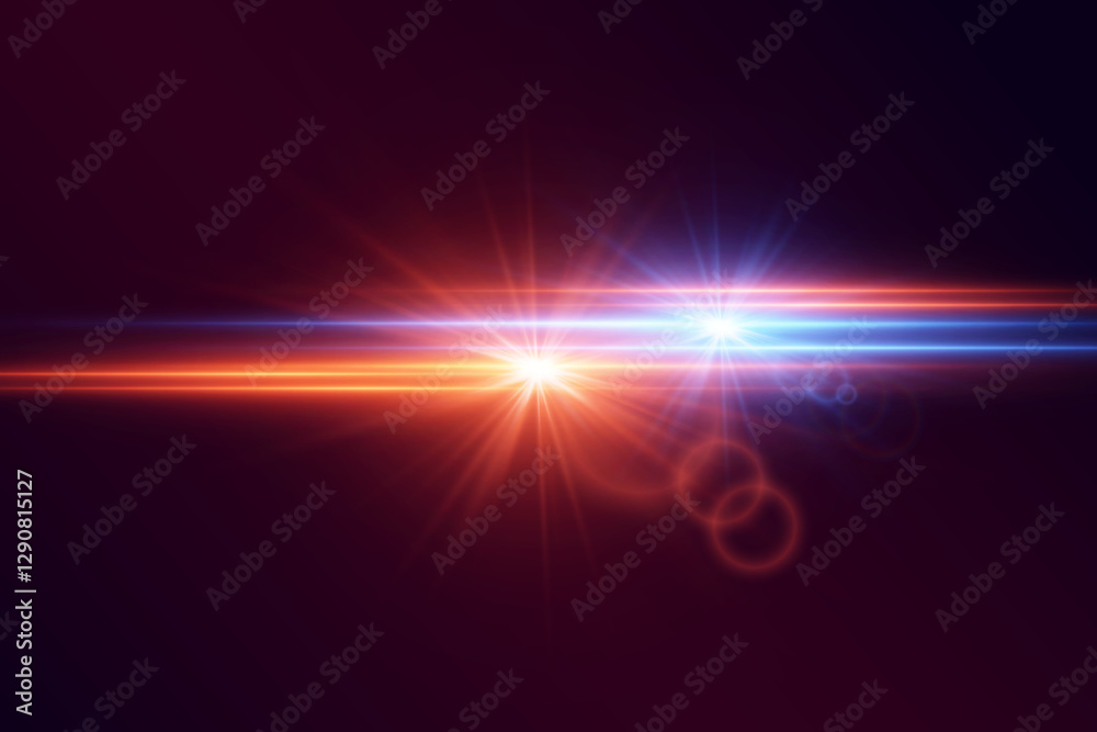 Obraz premium Magic light red and blue flares, lens flare and stars, line light.
