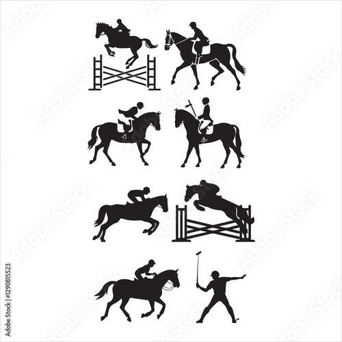 horse racing silhouettes, Silhouette Collection of Equestrian Jumping and Polo Actions