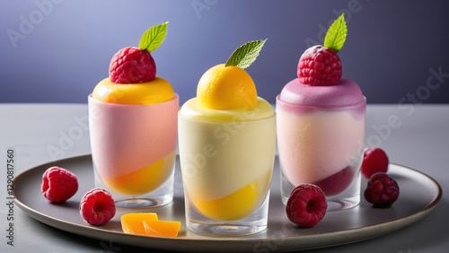 Fruity Sorbet Ice Cream with Raspberry and Citrus Flavors – A Vibrant 4K Dessert Photography Capturing the Freshness of Frozen Fruit Delight