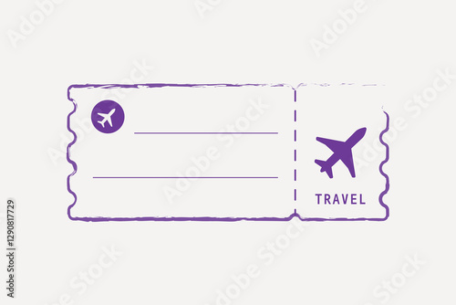 Purple outline plane ticket vector