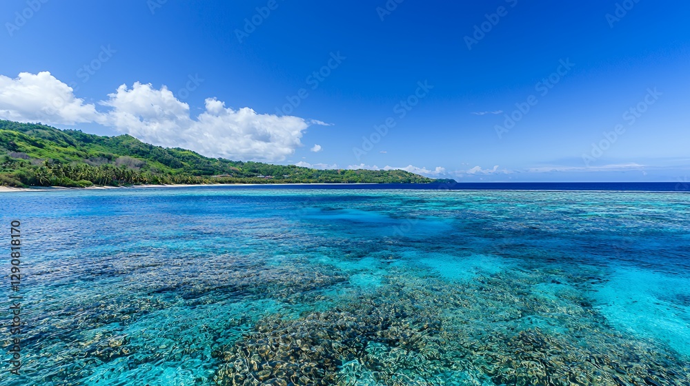 Obraz premium Vibrant Turquoise Ocean and Tranquil Beach Scene Under a Sunny Sky