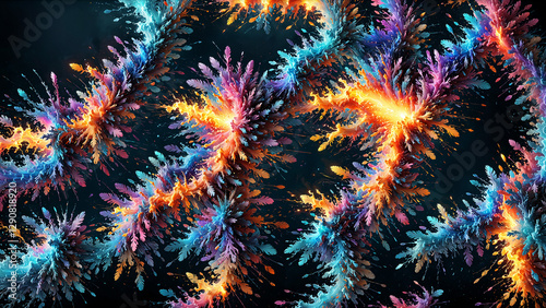 abstract art, fire, floral ornaments, sky, clouds
