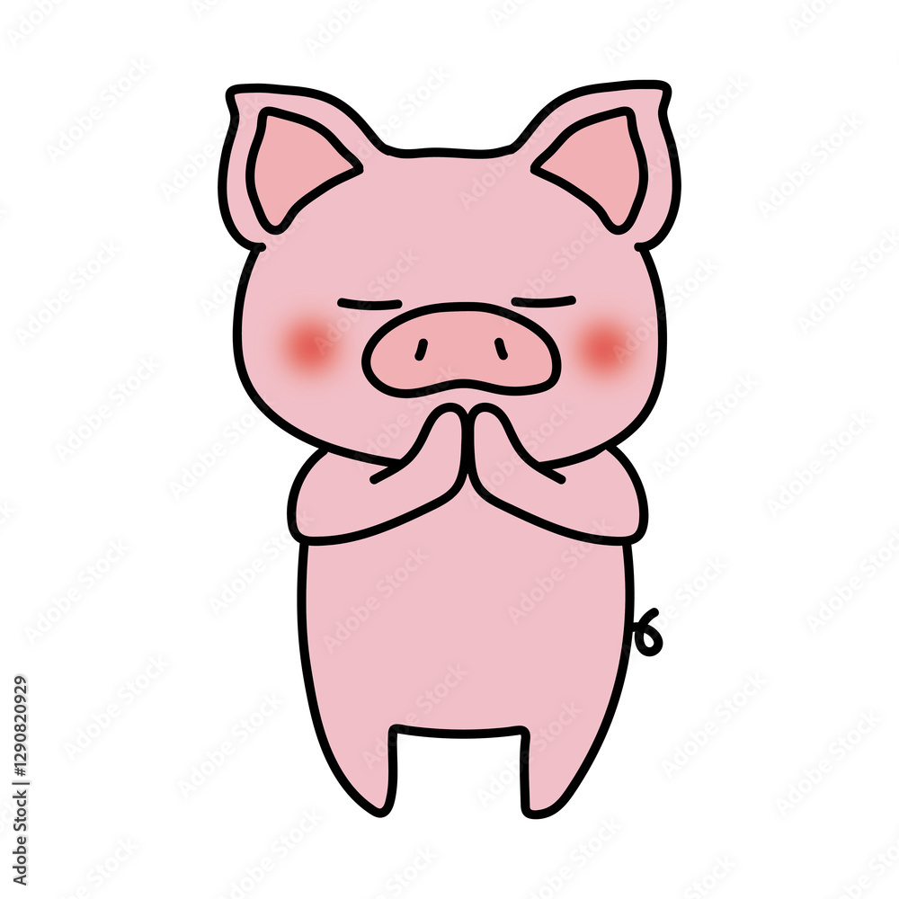 手を合わせて願い事をするぶた 手を合わせて願い事をするぶた