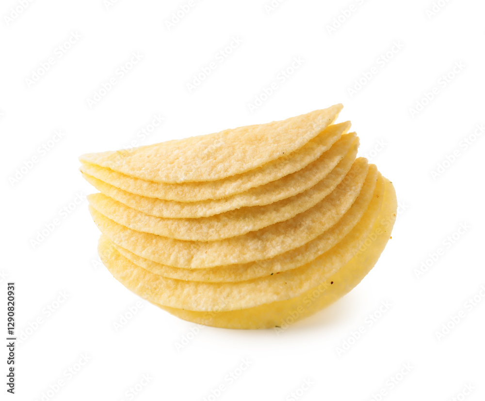 Many tasty potato chips isolated on white Many tasty potato chips isolated on white