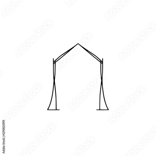 Minimalist architectural drawing of an arched doorway in black, set on white background.