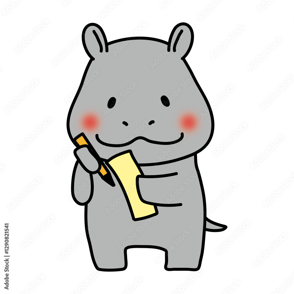 Naklejka premium 短冊に七夕の願い事を書くカバ