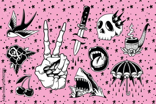 Retro black & white element design vector set