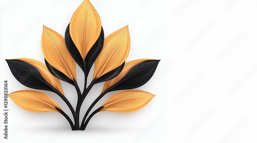 Gold And Black Leaves Arrangement On White Background Gold And Black Leaves Arrangement On White Background
