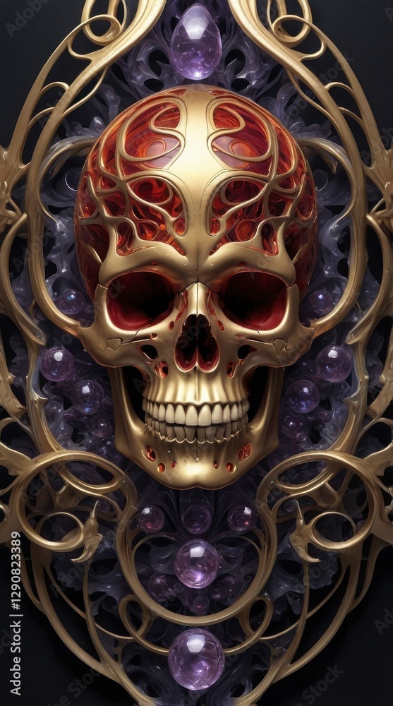 Ornate Golden Skull with Gemstone Adornments Ornate Golden Skull with Gemstone Adornments