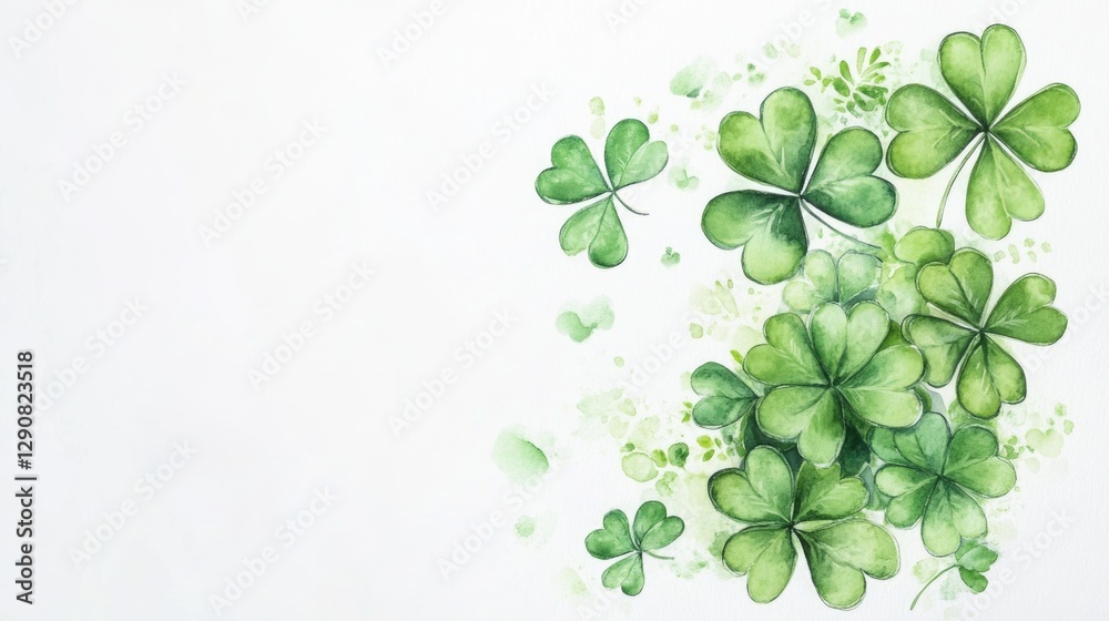 Watercolor green clovers on white background - abstract nature art theme. Saint Patrick's Day, St Paddy's Day, St Patty's Day - Irish National Holiday and Cultural Celebration Watercolor green clovers on white background - abstract nature art theme. Saint Patrick's Day, St Paddy's Day, St Patty's Day - Irish National Holiday and Cultural Celebration