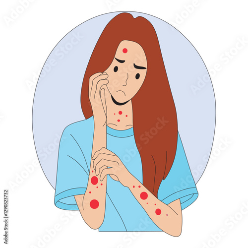 Sad Woman with Bruises on Arms – Victim of Injury, accident on road or Domestic Violence Vector Illustration.