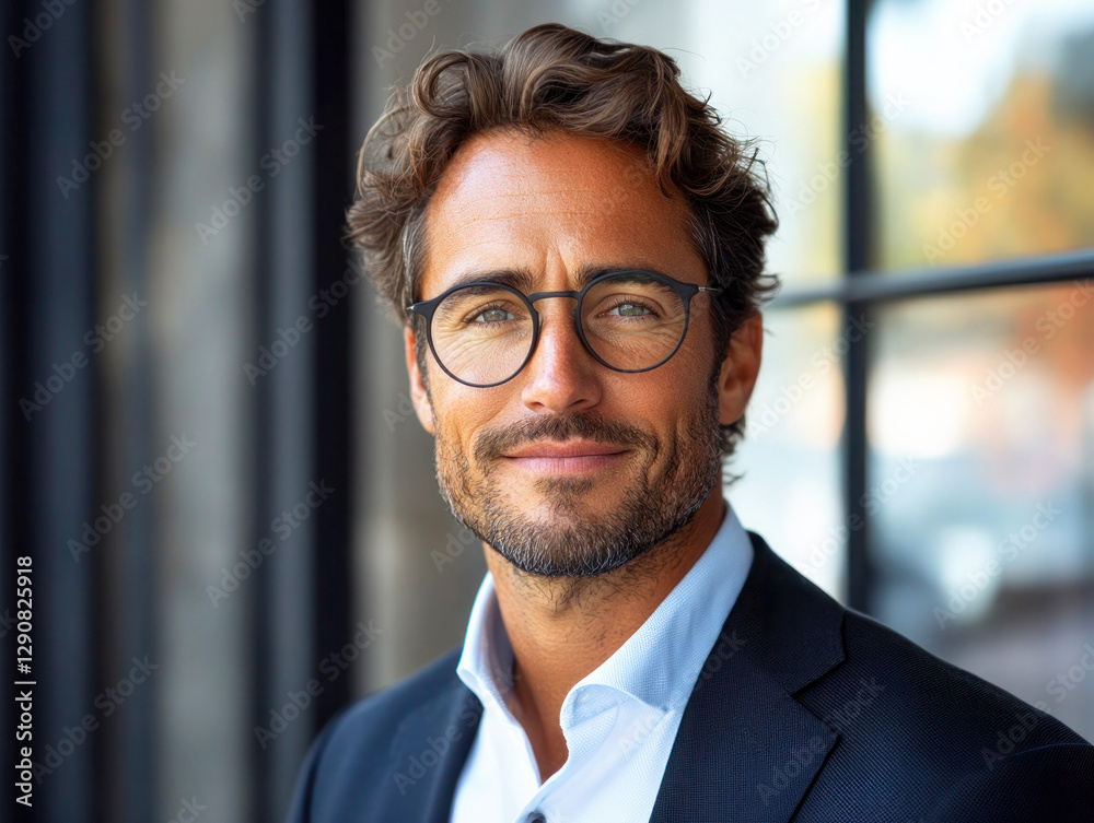 Fototapeta premium Portrait of a confident, smiling businessman wearing glasses.