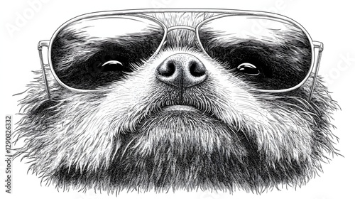 Stylized Portrait of a Sloth Wearing Sunglasses Emphasizing Relaxed and Cool Expression
