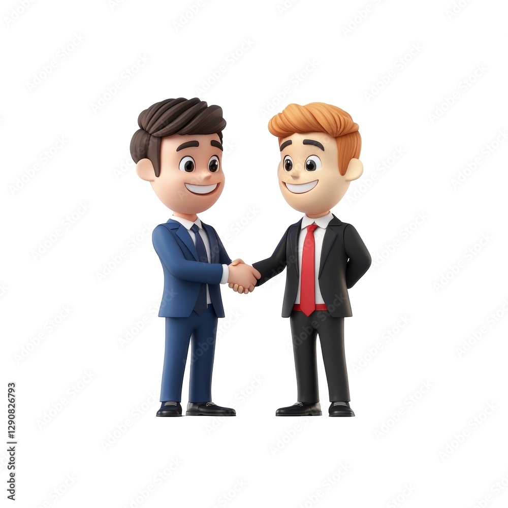 Animated businessmen shaking hands with smiles and friendly expressions Animated businessmen shaking hands with smiles and friendly expressions