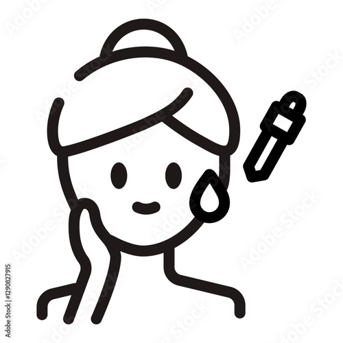 Woman applying serum on face outline icon