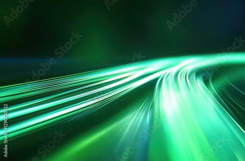Dynamic Green Light Trails Flowing Through a Dark Background with a Futuristic Feel
