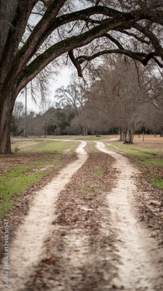 Autumn road trip. Rural path through countryside with trees. Background of nature scene Autumn road trip. Rural path through countryside with trees. Background of nature scene