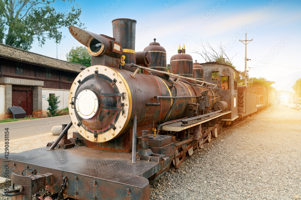 Naklejka premium Bishezhai, China's first cross - border meter - gauge railway, opened in 1910 and is in Mengzi, Yunnan.