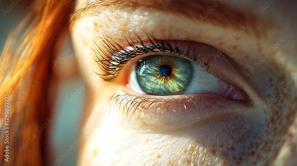 A Detailed View of a Human Eye with Green Iris A Detailed View of a Human Eye with Green Iris