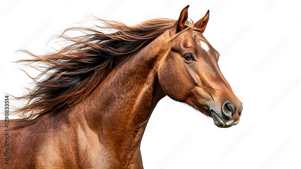 Obraz premium A beautiful brown horse running with flowing windblown mane