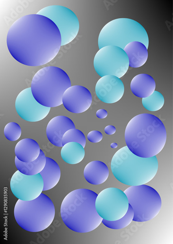 Modern bubbly balls, purple blue grey gradient poster background vector drawing design. Wallpaper background, social media, website, letterhead template 
