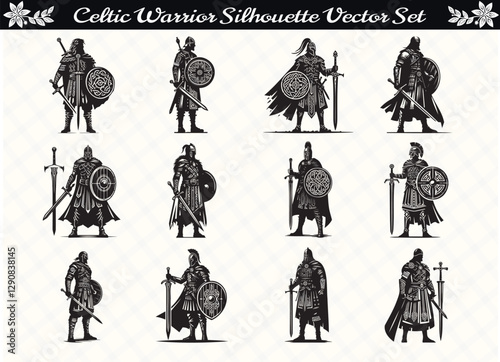 Black Celtic Warrior Silhouette Illustration for Logos Prints and Design
